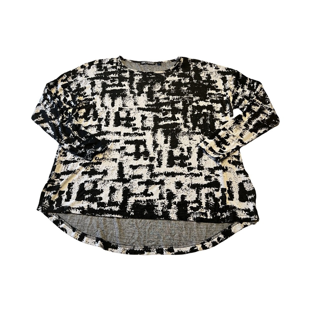 Sno Skins Womens Black White Abstract Print Shoulder Button Knit Top Medium - Picture 1 of 5